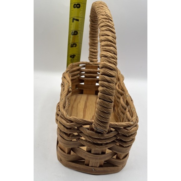 Vtg Handwoven Paper Rope Basket Wood Base Folk Art Primitive Farmhouse Signed - Picture 7 of 10